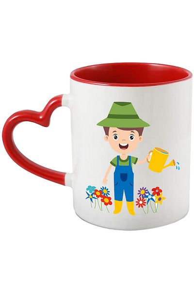 StoryGift Romania Cana Cu Gradinar, Flori, Stropitoare, Cizme, Palarie, Apa, Salopeta, Multicolor , Cu Maner Inim STG