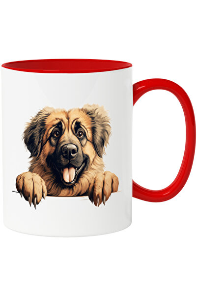 StoryGift Romania Cana cu un caine fericit | ilustratie | foarte blanos | jucaus | pentru iubitori, Cu Maner Rosu STG