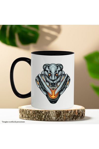 StoryGift Romania Mug With Bear, Mecha, Robot, SciFi, Cyberpunk, Lava, Multicolor 330 ml, Ceramica c, Cu,STG