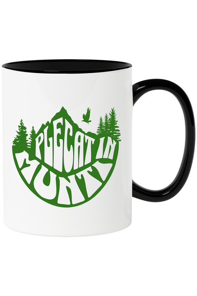 StoryGift Romania Cana plecat in munti aventura drumetie camping natura, 330ml, Ceramica cu Maner , Cu Maner Negru STG