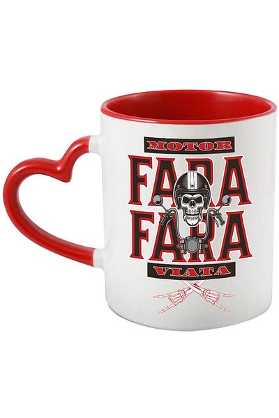 StoryGift Romania Cana fara motor fara viata craniu cu casca viteza, 330ml, Ceramica cu Maner Inim, Cu Maner Inim STG