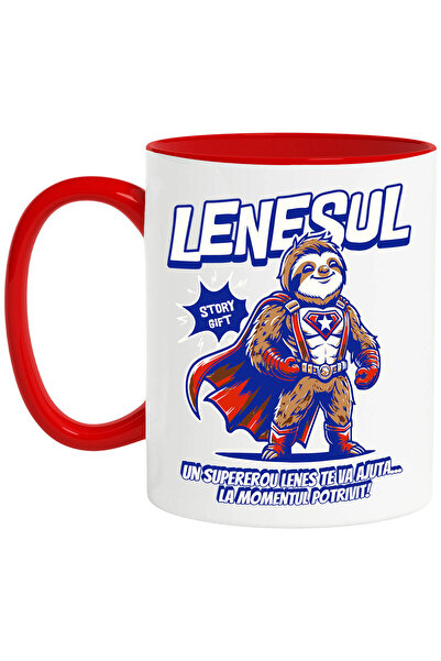 StoryGift Romania Proud Sloth Animal Mug With Superhero Cape Captain America Text One, With Red Handle STG