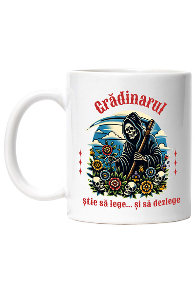 StoryGift Romania Cana moartea in gradina stie sa lege si sa dezlege, 330ml, Ceramic cu Maner Alb, Cu Maner Alb STG