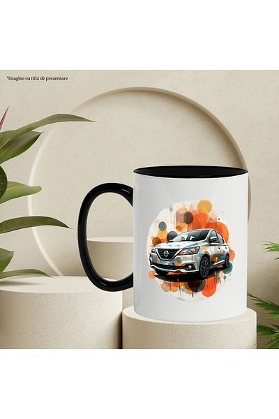 StoryGift Romania Car Mug, Nissan, Polka Dots, Wheels, Circle, Geometric, Multicolor 330 ml, Ceramics, With ,STG
