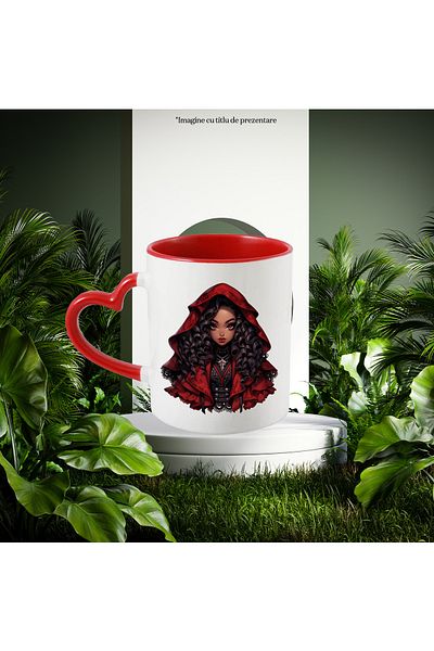 StoryGift Romania Cana cu o fata de culoare | ilustratie | draguta | acoperamant rosu | Halloween , Cu Maner Inim STG