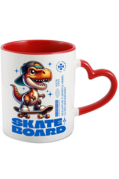 StoryGift Romania Cana cu Dinozaur Cu Sapca Vesel Pe Placa De Skateboard Text...