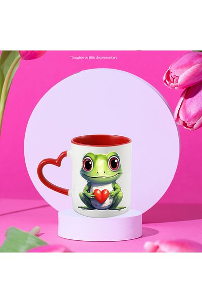 StoryGift Romania Mug with a frog holding a heart in its arms | gift | Valentine's Day | il, Cu ,STG