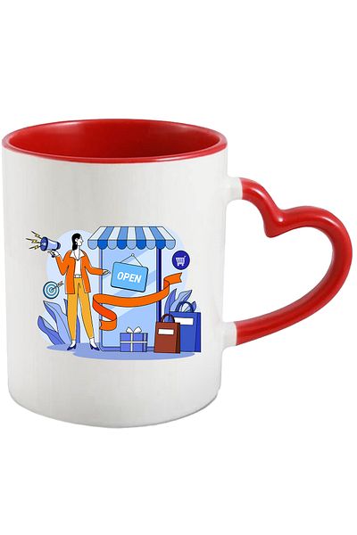 StoryGift Romania Cana Cu Magazin, Deschidere, Megafon, Afacere, Panglica, Multicolor 330 ml, Cera, Cu Maner Inim STG