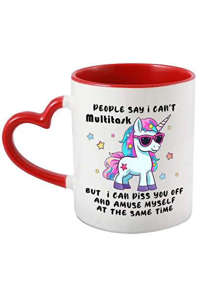 StoryGift Romania Cana cu un unicorn cu ochelari | ilustratie | mesajul "People say I can't multit, Cu Maner Inim STG