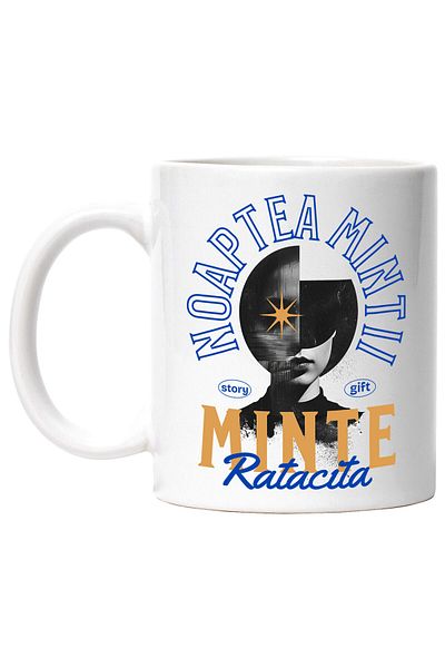 StoryGift Romania Cana cu Chip Uman Feminin Stea Stralucitoare Text Noaptea Mintii Minte Ratacita, Cu Maner Alb STG