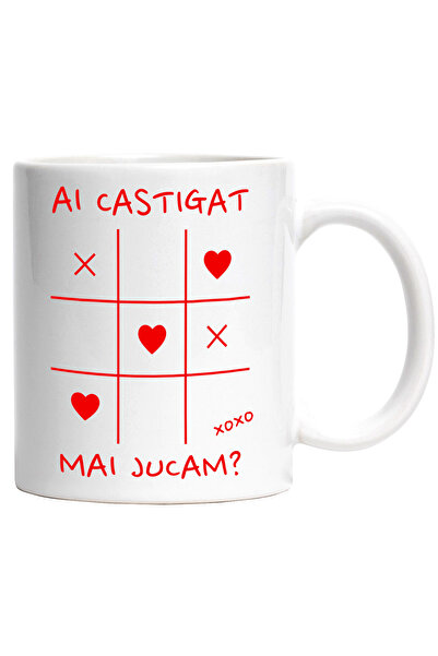 StoryGift Romania Cana cu Tabel Joc Haios X Si 0 Mesaj Ai Castigat mai Jucam, Dragoste, Ceramica, , Cu Maner Alb STG