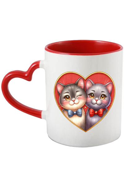 StoryGift Romania Cana cu 2 pisicute apropiate | ilustratie | intelegere | prietenie | inima | Val, Cu Maner Inim STG