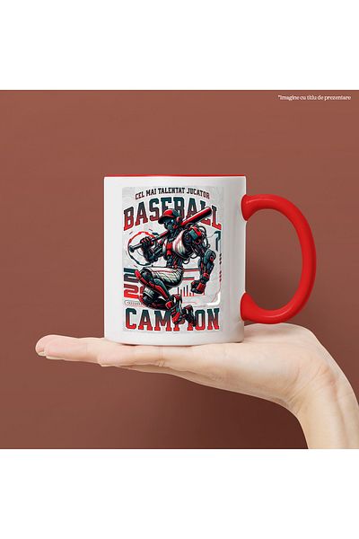 StoryGift Romania Robot Baseball Player Mug - Champion, Talented, 330ml, Ceramic with Red Handle, With ,STG