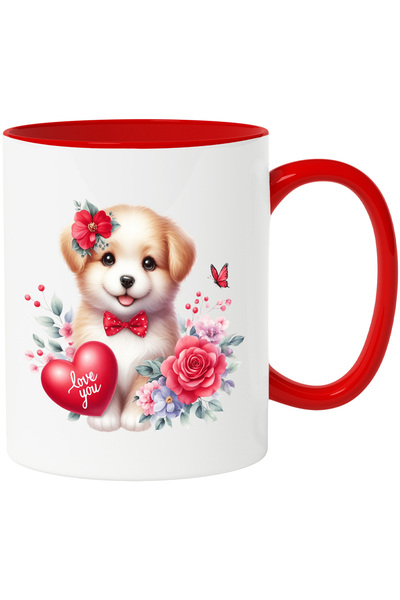 StoryGift Romania Cana cu un catelus vesel | ilustratie | inima cu mesajul "L...