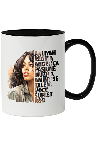 StoryGift Romania Cana Cu Aaliyah, Muzica, Soul, R&B, Cantareata, Artist, Multicolor 330 ml, Ceram, Cu Maner Negru