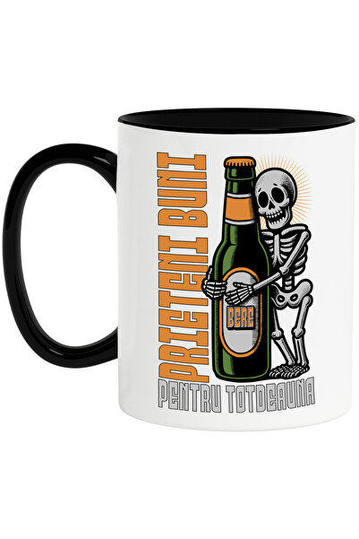StoryGift Romania Cana Prieteni bere schelete om cu , 330ml, Ceramica cu Maner Negru, Cu Maner Negru STG