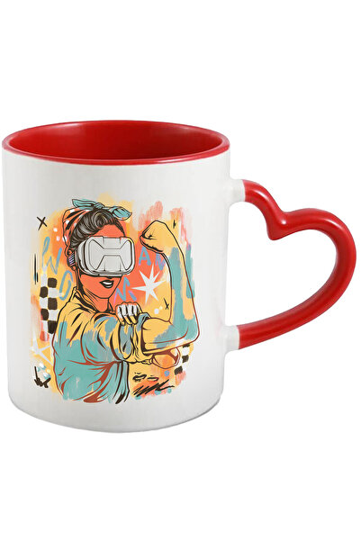 StoryGift Romania Cana Cu Ilustratie Abstracta, Femeie, Retro, Ochelari VR, M...