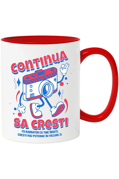 StoryGift Romania Cana cu Aparat Foto Cu Manusi De Personaj Fictiv Hobby Fotografie Text Continua , Cu Maner Rosu STG