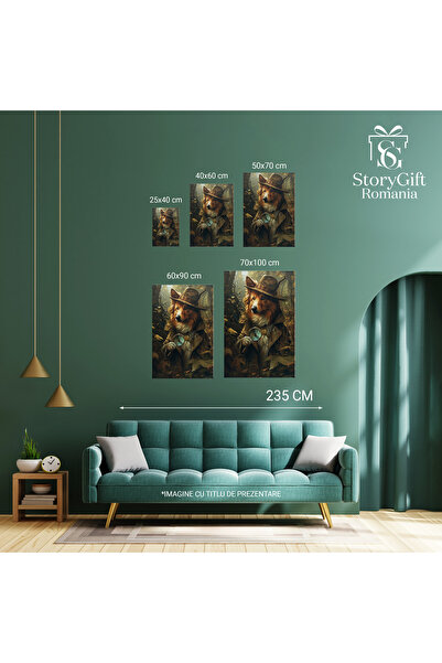 StoryGift Romania Tablou Canvas: Cainele Particular Detectiv Imbracat In Camuflaj Cu O Zgarda Si Lupa Urmarind I