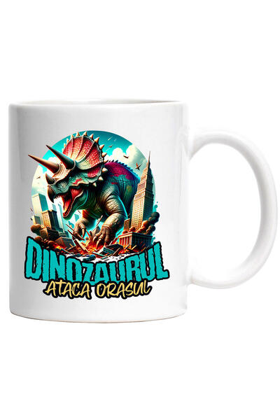 StoryGift Romania Cana cu Dinozaur Fioros Distruge Oras 3D Text Dinozaurului Ataca Orasul, Copii, , Cu Maner Alb STG