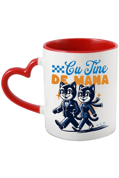 StoryGift Romania Cana cu Cuplu Pisici Vesele Text Cu Tine De Mana, Iubire Dr...