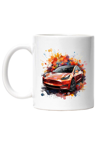 StoryGift Romania Cana Cu Masina, Tesla, Buline, Ilustratie Watercolor, Multi...