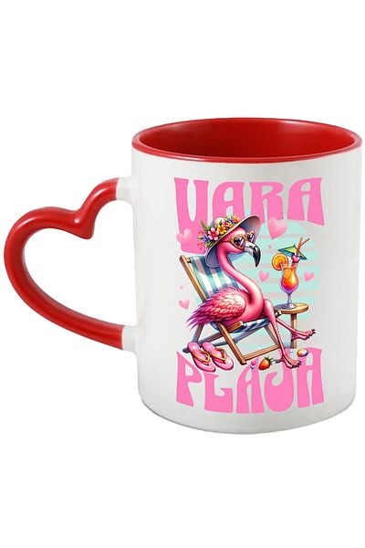 StoryGift Romania Pink Famingo Pasha Mug With Floral Hat Cocktail Relaxation Text Summer Beach, C, With Heart Handle STG