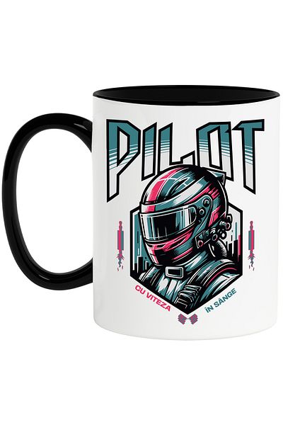 StoryGift Romania Cana iubitor de curse masini pilot cu viteza , 330ml, Ceramica cu Maner Negru, Cu Maner Negru STG