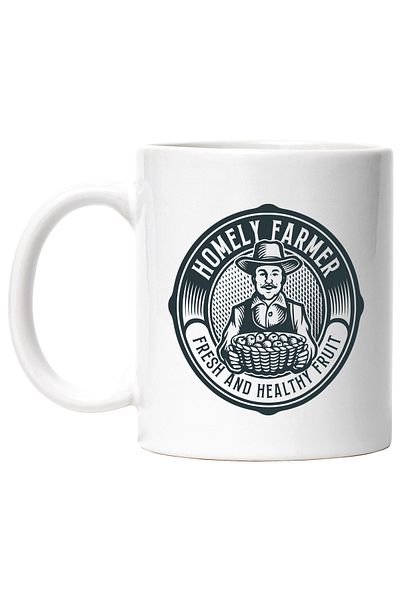 StoryGift Romania Cana Cu Mesaj Homely Farmer, Fermier, Cos, Fructe, Bio, Multicolor 330 ml, Ceram, Cu Maner Alb