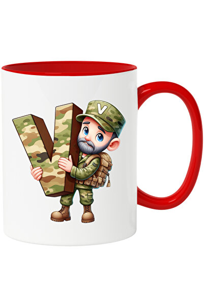 StoryGift Romania Cana cu un militar care tine litera "V" | vanatoare | scoal...