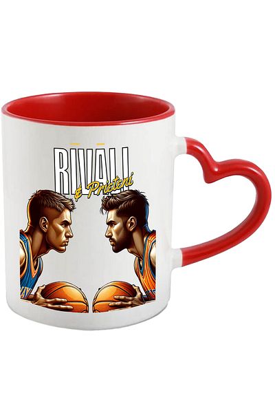 StoryGift Romania Cana rival si iubitor prieten sport baschet meci, 330ml, Ceramica cu Maner Inima, Cu Maner Inim STG