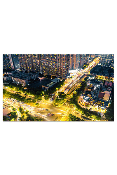 StoryGift Romania Tablou Canvas: Lumini Urbane, Cladiri Inalte Si Punti, Orasul In Plina Efervescenta La Apus