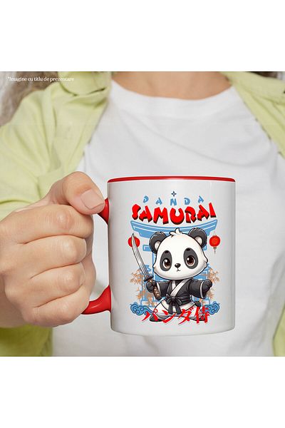 StoryGift Romania Cana cu Urs anda Animal Ninja Cultura Asiatica text Panda Samurai, Arte Martiale, Cu Maner Rosu STG