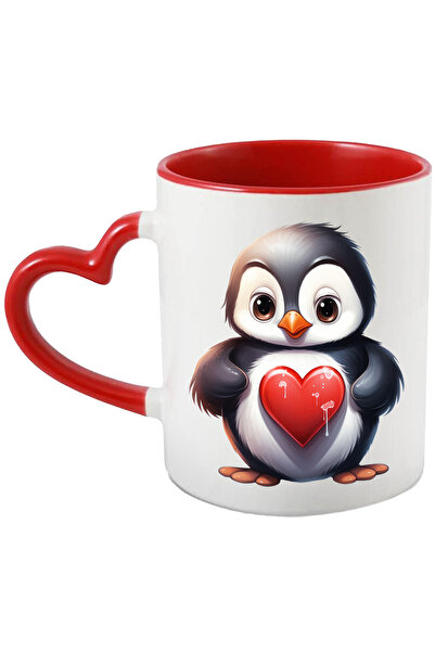 StoryGift Romania Cana cu un pinguin surprins | ilustratie | apreciere | inima | cadou | Valentine, Cu Maner Inim STG
