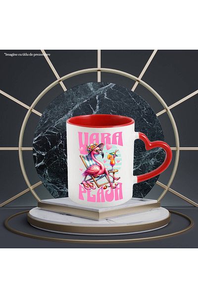 StoryGift Romania Pink Famingo Pasha Mug With Floral Hat Cocktail Relaxation Text Summer Beach, C, With Heart Handle STG