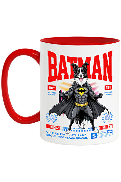 StoryGift Romania Cana cu Border Collie Caine In Costum de BatMan cu Pelerina...
