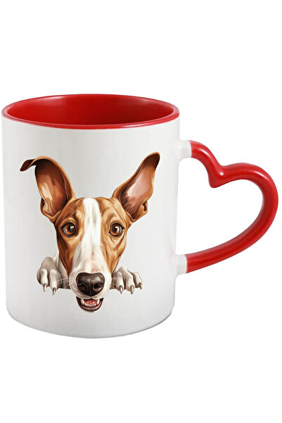 StoryGift Romania Cana cu un catel care priveste surprins | ilustratie | gheare | labute | alb | m, Cu Maner Inim STG