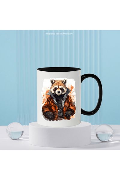 StoryGift Romania Mug With Raccoon, Jacket, Clothes, Animal, Fantasy, Claws, Multicolor 330 ml, Ceram, With