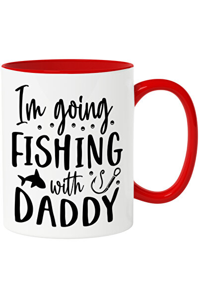 StoryGift Romania Cana pentru micutii pasionati de pescuit cu textul "Ma duc la pescuit cu tata" c, Cu Maner Rosu STG