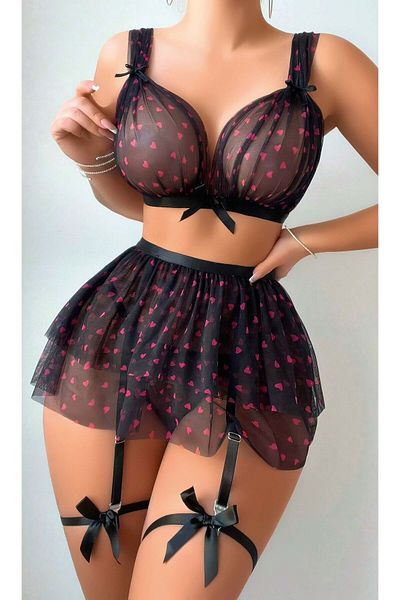 Bleu Petite Costum de lux cu model de inimă de culoare neagră