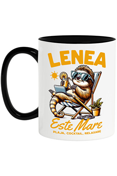 StoryGift Romania Cana cu Animal Lenes Relaxare la plaja Pe Sezlong Cu Laptop...