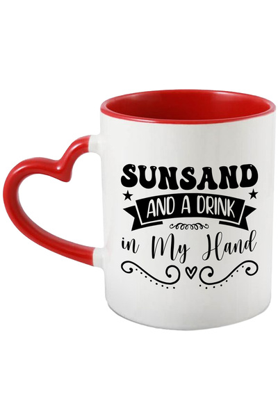 StoryGift Romania Cana cu mesajul "Sunsand and a drink in my hand", ilustrati...