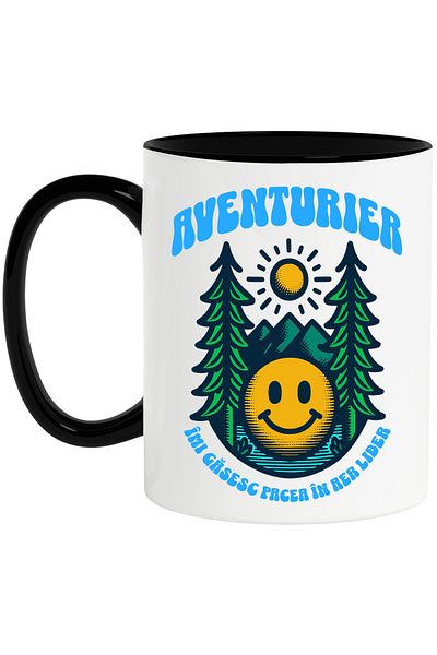 StoryGift Romania Cana aventurier, imi gasesc pacea in aer liber, camping, 330ml, Ceramica cu Mane, Cu Maner Negru STG
