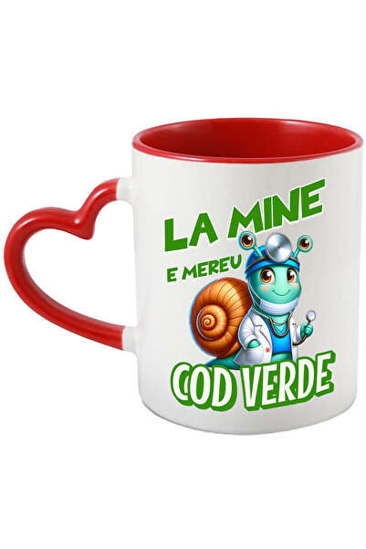 StoryGift Romania Cana Melc Imbracaminte Doctor vesel Text La mine E Mereu Cod Verde Copii , 330ml, Cu Maner Inim STG