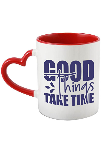 StoryGift Romania Cana cu mesaj motivational in engleza "Good things take time" - lucrurile bune n, Cu Maner Inim STG
