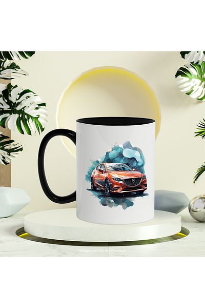 StoryGift Romania Mug With Car, Mazda, Old,, Car, Speed, Water, Watercolor, Multicolor 330 m, With