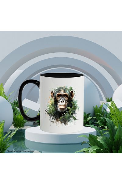 StoryGift Romania Monkey Mug, Leaves, Foliage, Vegetation, Watercolor, Multicolor 330 ml, Ceram, With ,STG