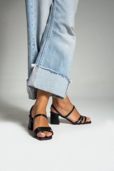 MUFUMA حذاء بكعب نسائي أسود بحزام أمامي