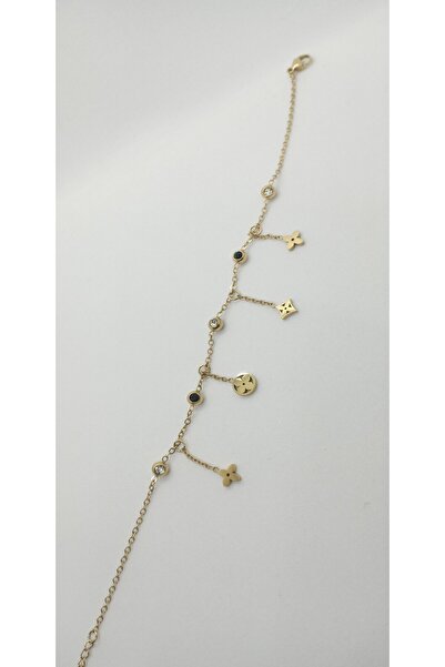 ndjewelry Gold Color Stone Detailed Dangle Anklet