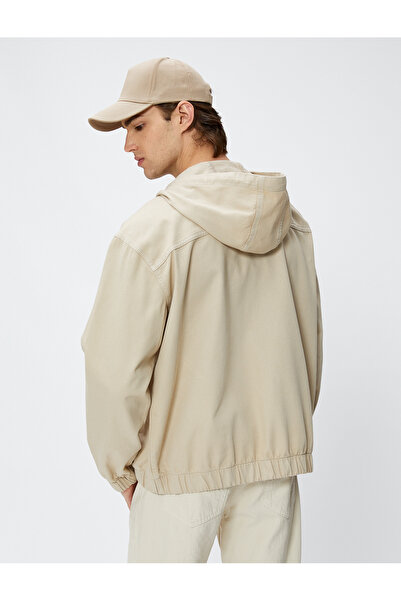 Koton Denim Jacket College Embroidered Hooded Zipper Pocket Casual Fit